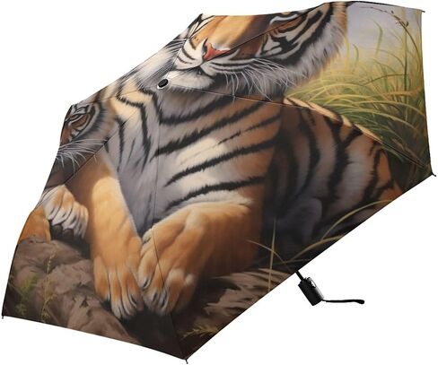 Tiger Painting Windproof Umbrella Auto Open Folding Umbrella, 6 Ribs Reverse Umbrella for Travel Golf Rain in Kuwait