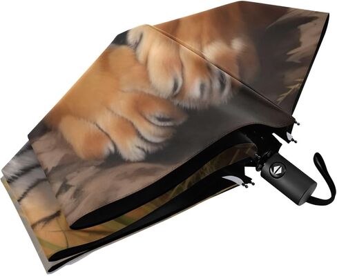 Tiger Painting Windproof Umbrella Auto Open Folding Umbrella, 6 Ribs Reverse Umbrella for Travel Golf Rain in Kuwait