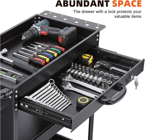 Rolling Tool Cart for Mechanics, 3-Tier Detailing Cart with Wheels, Side Hooks & Handle, Metal Heavy Duty Utility Cart for Warehouse, Garage, Repair Shop & Workshop, 330 lbs Capacity in Saudi Arabia