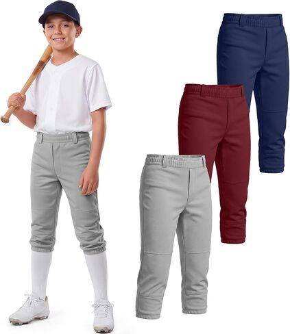 Halfchet 3 Pcs Boys' Knicker Baseball Pants Youth Softball Pants Fit Kids Tee Ball Capris Practice with Belt Loops Pockets in Kuwait