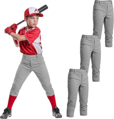 Halfchet 3 Pack Boys Baseball Pants Youth Knickers Kids Softball Tee Ball Pants with Back Pocket Belt Loop for 4-14 Y in Kuwait