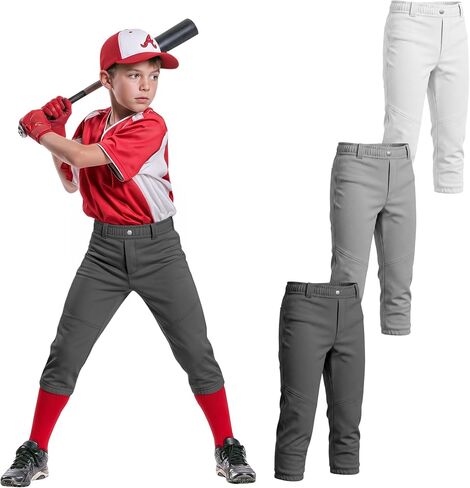 Halfchet 3 Pack Boys Baseball Pants Youth Knickers Kids Softball Tee Ball Pants with Back Pocket Belt Loop for 4-14 Y in Saudi Arabia
