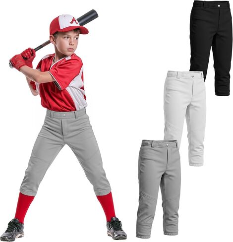 Halfchet 3 Pack Boys Baseball Pants Youth Knickers Kids Softball Tee Ball Pants with Back Pocket Belt Loop for 4-14 Y in Saudi Arabia