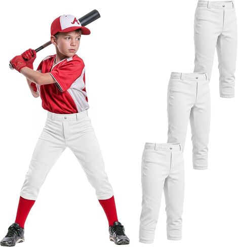Halfchet 3 Pack Boys Baseball Pants Youth Knickers Kids Softball Tee Ball Pants with Back Pocket Belt Loop for 4-14 Y in Saudi Arabia