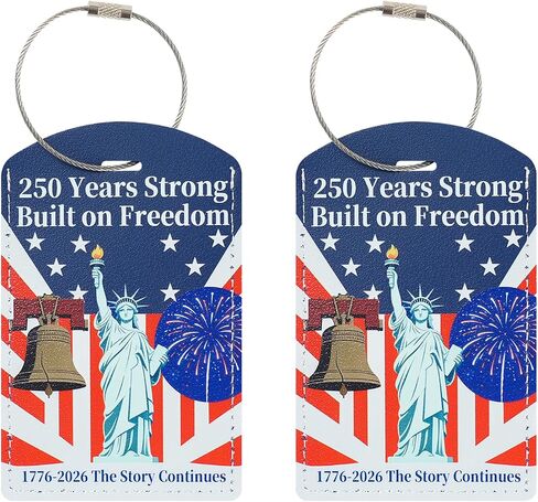 USA 250th Anniversary Luggage Tags (2 Pack) - Patriotic Liberty Bell & Statue of Liberty Suitcase Tags for Travel, 4th of July Decorations Travel Accessories in Kuwait