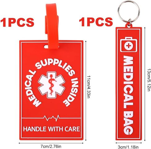 2pcs Medical Alert Tags for Bag, 2 Styles Medical Device Luggage Tag with Straps Information Cards & Key Ring for Professional Equipment Travel Suitcases Backpack in Kuwait