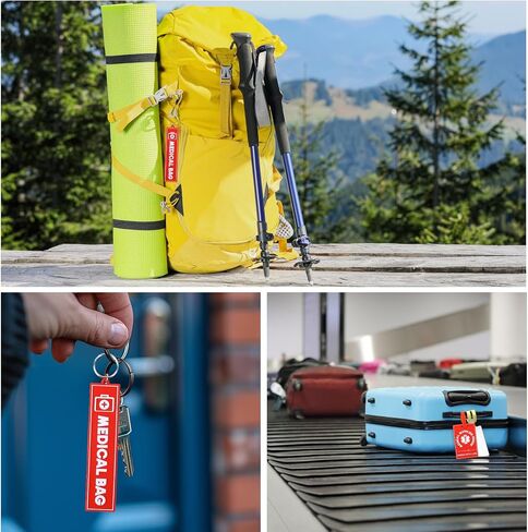 2pcs Medical Alert Tags for Bag, 2 Styles Medical Device Luggage Tag with Straps Information Cards & Key Ring for Professional Equipment Travel Suitcases Backpack in Kuwait