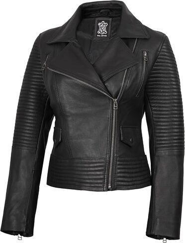 fjackets Asymmetrical Zip-Up Women Leather Jackets Stylish Real Lambskin Casual Fashion Leather Jacket Women's in Kuwait