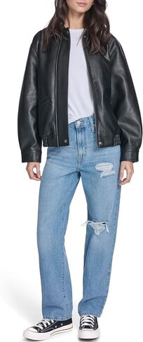 سترة Levi's للسيدات من الجلد الصناعي بمقاس مريح، أسود، مقاس X-Small in Kuwait