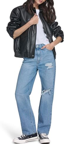 سترة Levi's للسيدات من الجلد الصناعي بمقاس مريح، أسود، مقاس X-Small in Kuwait