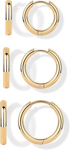 PAVOI Waterproof Hoop Earrings Set for Women - Stainless Steel Multi-Pack with Cubic Zirconia - Small & Chunky Huggie, Thin Hoops, Cascade Graduated Styles - Trendy Fashion Piercing Jewelry in Kuwait