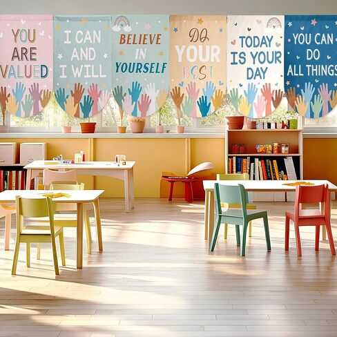 6 Pcs Boho Classroom Curtains Colorful Hand Print Curtains Boho Inspirational Curtains for Back to School Classroom Kindergarten Playroom Primary Daycare Bedroom Living Room (36" X 24") in Saudi Arabia