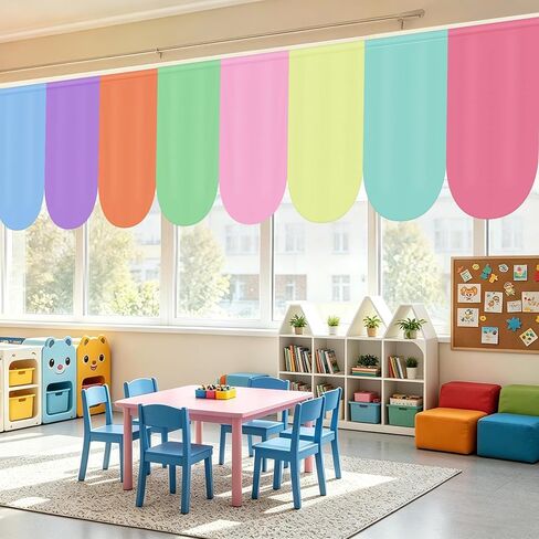 8 Pcs Classroom Curtains 36 x 24 Inch Back to School Window Drapes Colorful Pastel Valance Curtains First Day of School Supplies Kindergarten Daycare Primary Bedroom Playroom Room Decor in Saudi Arabia