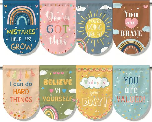 8 Pcs Boho Classroom Curtains with Inspirational Words Back to School Rainbow Colorful Window Decor, 36" x 24" Curtains Decorations for Kindergarten, Playroom, Bedroom ﻿ in Saudi Arabia