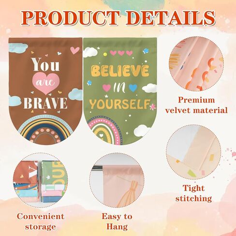 8 Pcs Boho Classroom Curtains with Inspirational Words Back to School Rainbow Colorful Window Decor, 36" x 24" Curtains Decorations for Kindergarten, Playroom, Bedroom ﻿ in Saudi Arabia