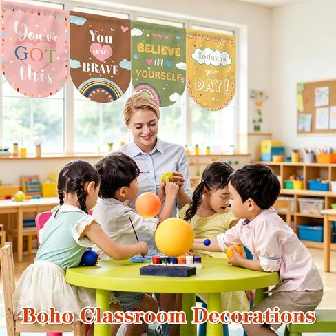 8 Pcs Boho Classroom Curtains with Inspirational Words Back to School Rainbow Colorful Window Decor, 36" x 24" Curtains Decorations for Kindergarten, Playroom, Bedroom ﻿ in Saudi Arabia
