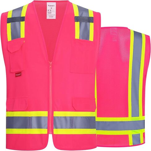 ProtectX High Visibility Reflective Safety Vest for Men Women Hi Vis Work Construction Vest with Pockets Class 2 in Saudi Arabia