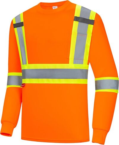 ProtectX High Visibility Safety Shirt, Quick Dry Breathable Reflective Construction Work Long Sleeve Shirts, Class 2 Type R in Saudi Arabia