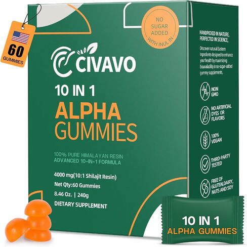 10-in-1 Alpha Shilajit Gummies for Men & Women 4000mg, No Added Sugar,Ashwagandha, Gokshura, Non-GMO, 100% Natural (60 Gummy) in Saudi Arabia