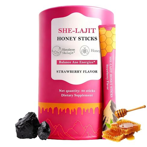 Shilajit Honey Sticks for Women, Tasty Strawberry Honeysticks, with Shatavari & Saffron for hormonal Balance & Energy, 75%+ Fulvic Acid, 85+ Trace Minerals Wellness Booster, 30 Sticks in Kuwait