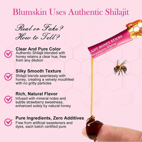 Shilajit Honey Sticks for Women, Tasty Strawberry Honeysticks, with Shatavari & Saffron for hormonal Balance & Energy, 75%+ Fulvic Acid, 85+ Trace Minerals Wellness Booster, 30 Sticks in Kuwait