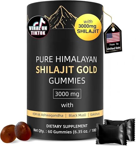 3000mg Himalayan Shilajit Gummies Gold for Men & Women - Organic & Natural with 85+ Essential Minerals & Fulvic Acid - Non-GMO - 100% Natural & Organic (1 Bottle/60 Gummy) in Saudi Arabia