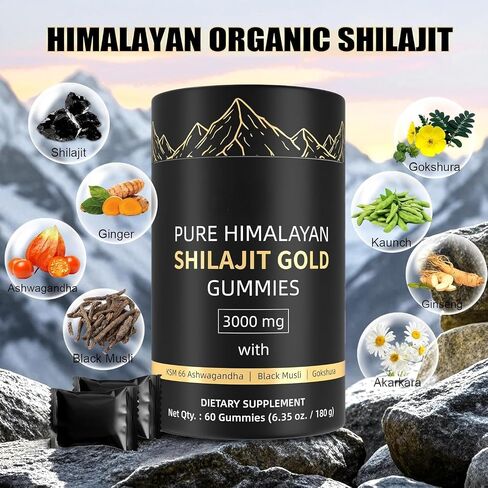 3000mg Himalayan Shilajit Gummies Gold for Men & Women - Organic & Natural with 85+ Essential Minerals & Fulvic Acid - Non-GMO - 100% Natural & Organic (1 Bottle/60 Gummy) in Saudi Arabia