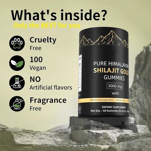 3000mg Himalayan Shilajit Gummies Gold for Men & Women - Organic & Natural with 85+ Essential Minerals & Fulvic Acid - Non-GMO - 100% Natural & Organic (1 Bottle/60 Gummy) in Saudi Arabia