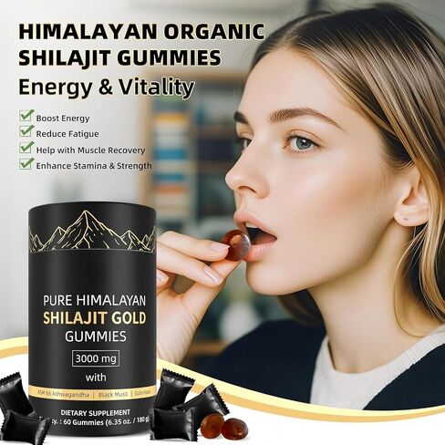 3000mg Himalayan Shilajit Gummies Gold for Men & Women - Organic & Natural with 85+ Essential Minerals & Fulvic Acid - Non-GMO - 100% Natural & Organic (1 Bottle/60 Gummy) in Saudi Arabia