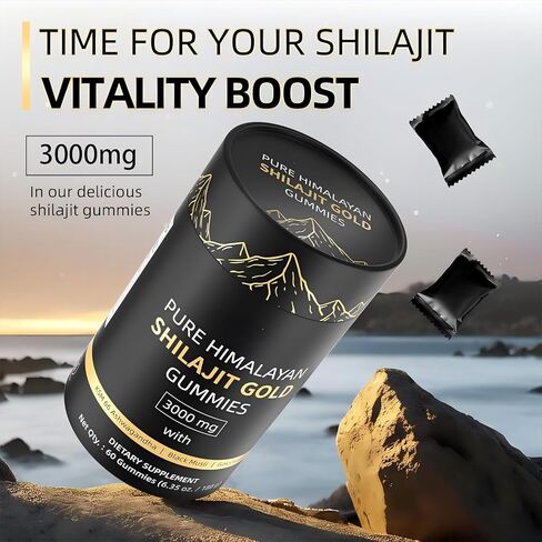 3000mg Himalayan Shilajit Gummies Gold for Men & Women - Organic & Natural with 85+ Essential Minerals & Fulvic Acid - Non-GMO - 100% Natural & Organic (1 Bottle/60 Gummy) in Saudi Arabia