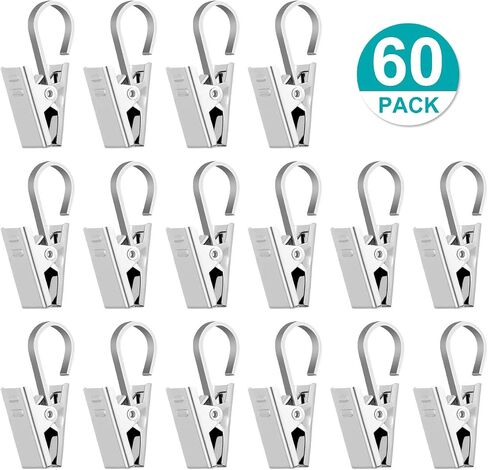 60pcs Curtain Clips, Stainless Steel Curtain Hooks, Hanging Clips with Hooks for Curtain String Lights Photos Party Decor in Saudi Arabia