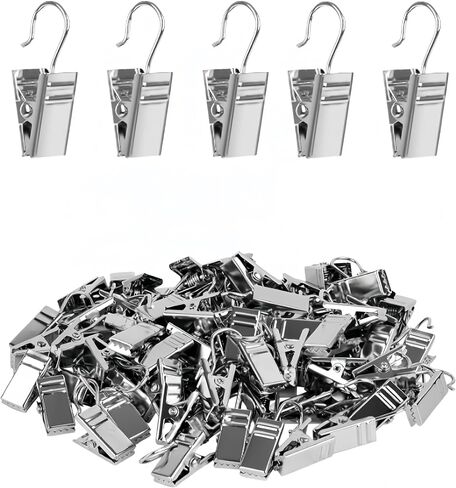 100Pcs Brushed Nickel Curtain Rings, Curtain Clip Hooks, Ceiling Drapes Hanging Kit, Clips for Crafts, Metal Drapery Hooks for Curtain Photo Light Christmas Decor in Saudi Arabia
