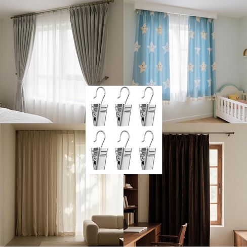 100Pcs Brushed Nickel Curtain Rings, Curtain Clip Hooks, Ceiling Drapes Hanging Kit, Clips for Crafts, Metal Drapery Hooks for Curtain Photo Light Christmas Decor in Saudi Arabia