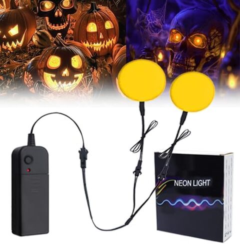 Ourbest Led Eyes EL Glowing Panel, Flexible led Eyes for Skeleton Pumpkin Electroluminescent Panel Cuttable Cosplay Props Mask Decor, Red M 30mm (Yellow, 30mm) in Kuwait
