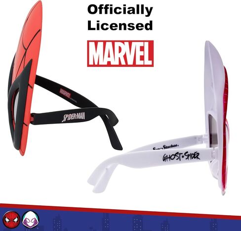 نظارات شمسية من Sun-Staches Spider-Man & Ghost Spider |عبوة من قطعتين من إكسسوارات زي الأزواج للحفلات التنكرية أو الهالوين | مارفل مرخص رسميًا | مقاس واحد يناسب الجميع in Kuwait
