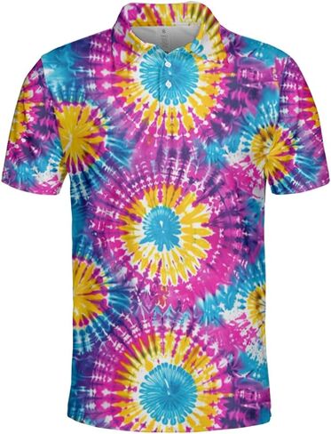 Tie Dye Polo Shirts for Men - Ocean Lover Stylish Mens Goft Shirt Casual Short Sleeve Button Down Outfit Set 24 in Saudi Arabia