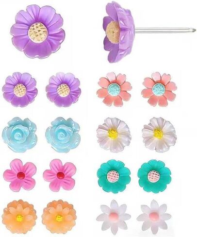 Plastic Earrings, Plastic Flower Earring Studs Clear Posts Stud Hypoallergenic Earrings for Sensitive Ears, Colorful Floral Ear Jewelry for Daily Wear in Saudi Arabia