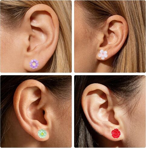 Plastic Earrings, Plastic Flower Earring Studs Clear Posts Stud Hypoallergenic Earrings for Sensitive Ears, Colorful Floral Ear Jewelry for Daily Wear in Saudi Arabia