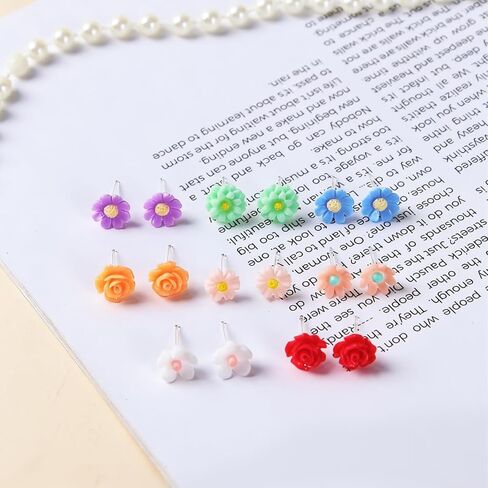 Plastic Earrings, Plastic Flower Earring Studs Clear Posts Stud Hypoallergenic Earrings for Sensitive Ears, Colorful Floral Ear Jewelry for Daily Wear in Saudi Arabia