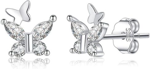 Reffeer Solid 925 Sterling Silver CZ Butterfly Stud Earrings for Women Teen Small Butterfly Stud Earrings in Kuwait