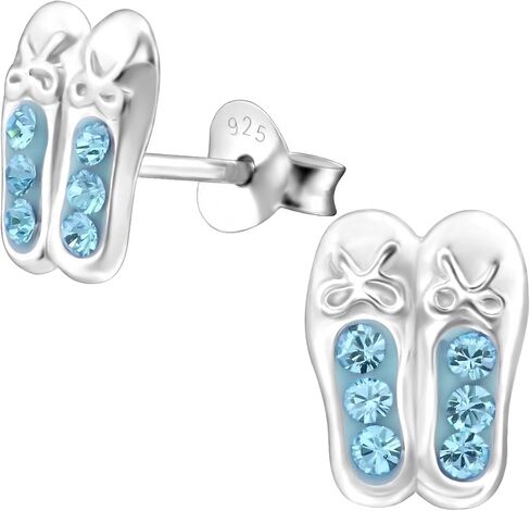 925 Sterling Silver Blue Crystal Ballet Slippers Stud Earrings 25105 (Nickel Free) in Kuwait