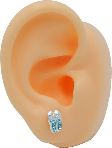 925 Sterling Silver Blue Crystal Ballet Slippers Stud Earrings 25105 (Nickel Free) in Kuwait