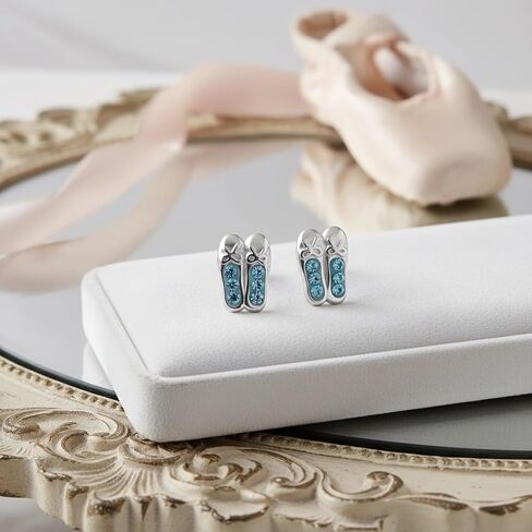 925 Sterling Silver Blue Crystal Ballet Slippers Stud Earrings 25105 (Nickel Free) in Kuwait
