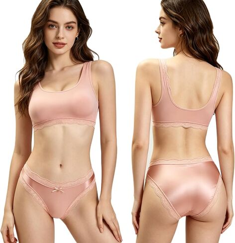 Women's Underwear Bikini Panties Satin Lace Trim Soft Breathable Sexy Cute Brief Panties for Ladies 6PCS in Saudi Arabia