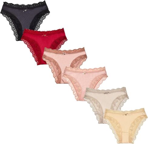 Women's Underwear Bikini Panties Satin Lace Trim Soft Breathable Sexy Cute Brief Panties for Ladies 6PCS in Saudi Arabia