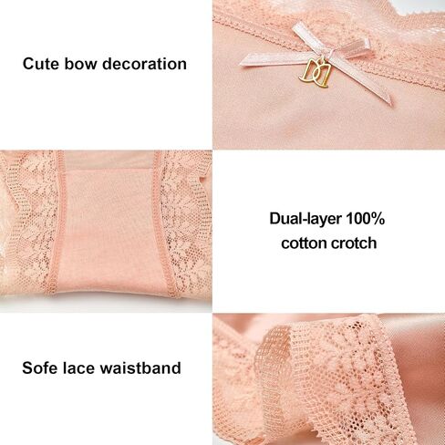 Women's Underwear Bikini Panties Satin Lace Trim Soft Breathable Sexy Cute Brief Panties for Ladies 6PCS in Saudi Arabia