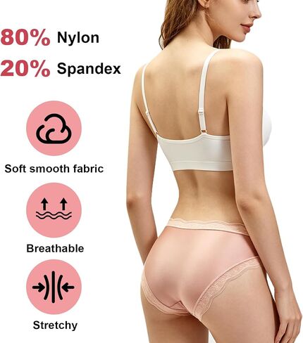 Women's Underwear Bikini Panties Satin Lace Trim Soft Breathable Sexy Cute Brief Panties for Ladies 6PCS in Saudi Arabia