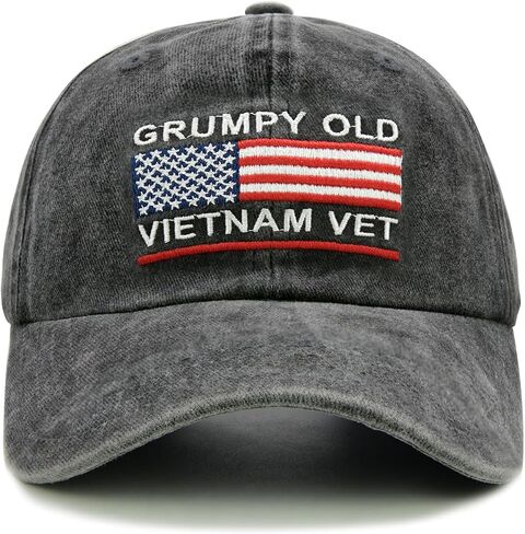 Grumpy Old Vietnam Vet Hat - American Flag Embroidered, Proud, Cotton Adjustable Baseball Cap in Saudi Arabia