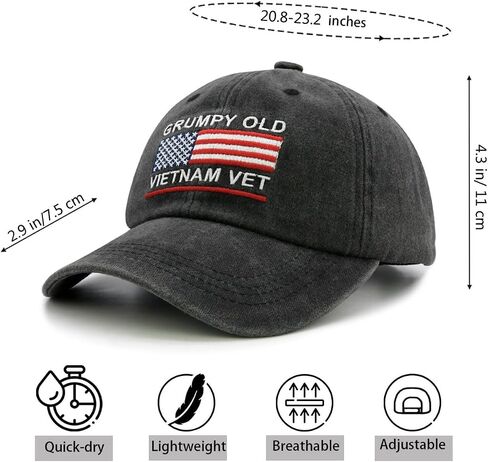 Grumpy Old Vietnam Vet Hat - American Flag Embroidered, Proud, Cotton Adjustable Baseball Cap in Saudi Arabia