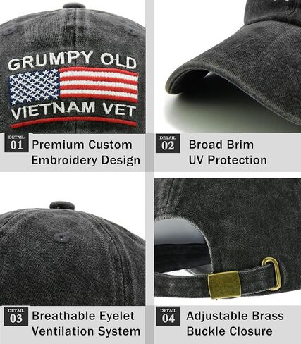 Grumpy Old Vietnam Vet Hat - American Flag Embroidered, Proud, Cotton Adjustable Baseball Cap in Saudi Arabia